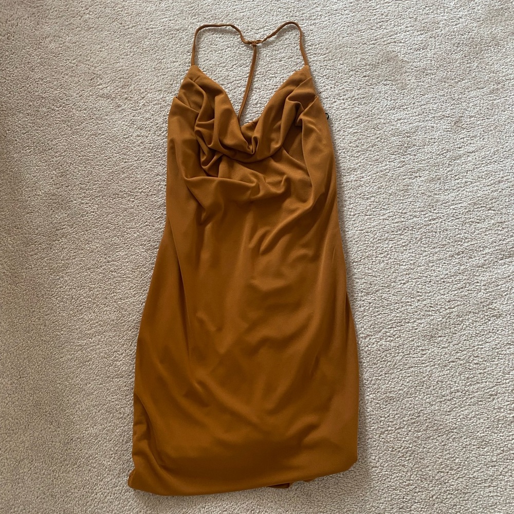 Cowl Neck Beige Dress